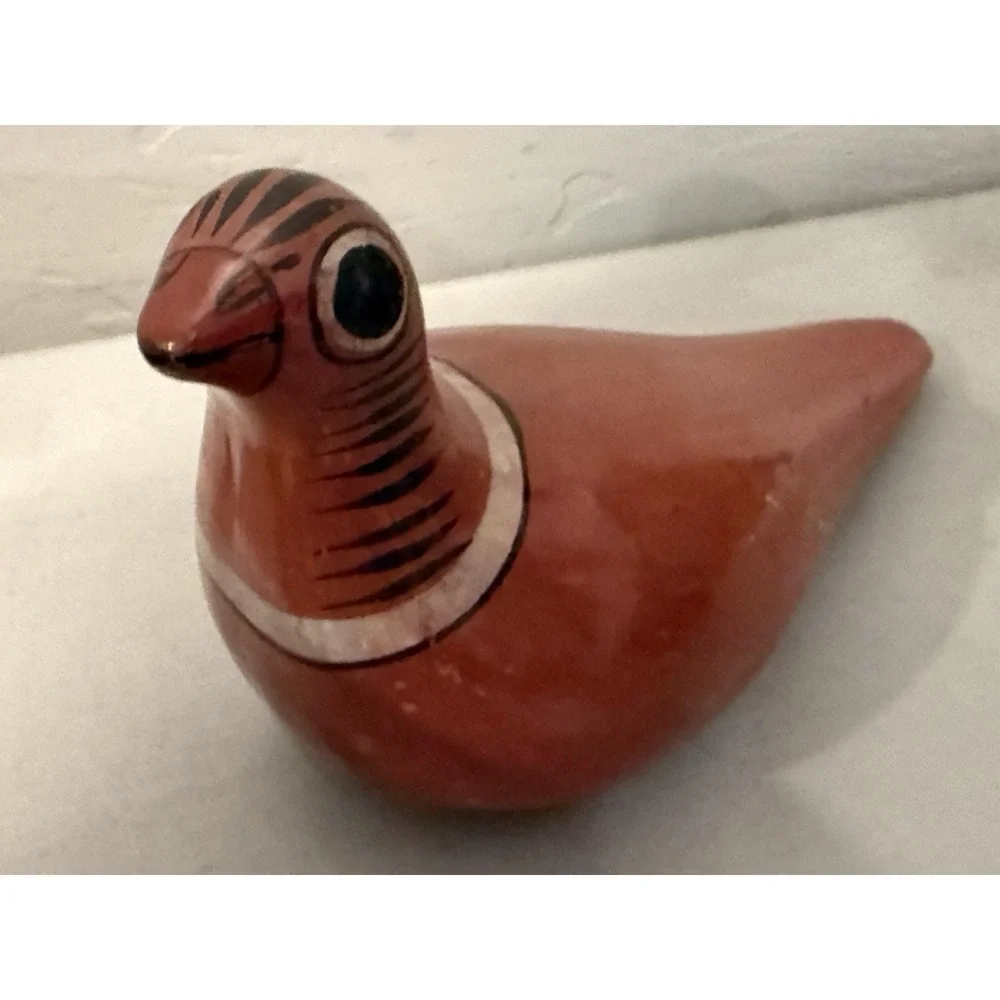 Vintage Tonala Mexican Folk Art Clay Bird Figurine Hand-Painted Dove Pigeon 5